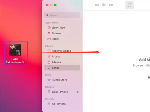 Tragerea muzicii în folderul Songs din iTunes (pasul 2)