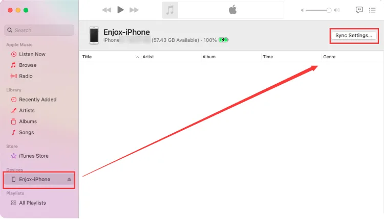 Sincronizarea muzicii pe un iPhone pentru Enjox (pasul 3)